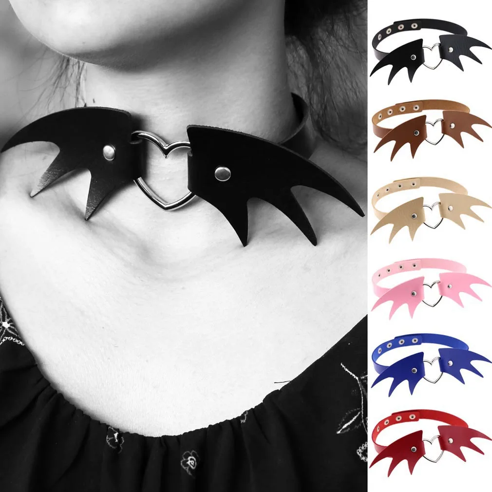 

Bat Choker Collar Necklace for Women & Man Gothic Style Leather Black Bat Wings Choker Faux Vegan Leather Collar Halloween HJW8S