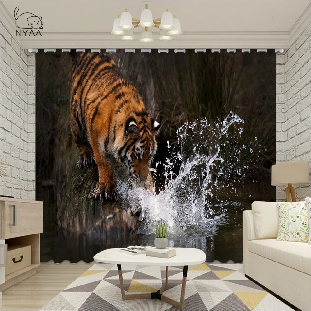 

3d Animal White Tiger Cheetah Curtains For Living Room Bedroom Office Window Modern Blackout Drapes Ultra-thin Light Shading