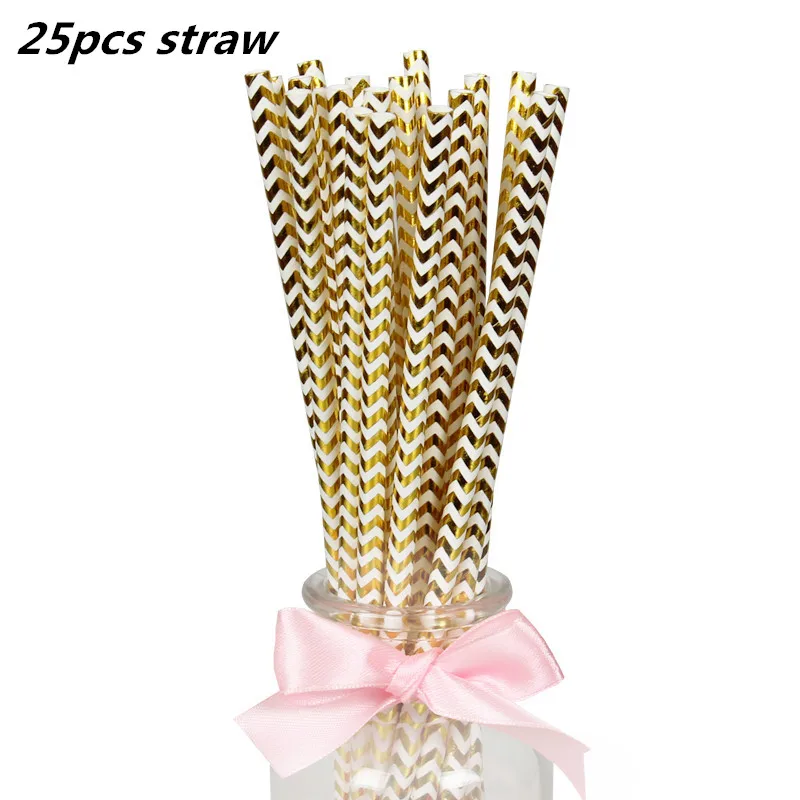 25pcs straw 10 шт. золотые вечерние одноразовые столовые приборы, чашки шампанского, соломинки, 1st день рождения, вечерние принадлежности для детей - Цвет: 25pcs straw