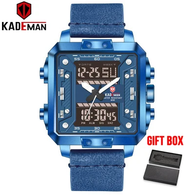 blue KADEMAN часы мужские спортивные цифровые часы лучший бренд Модные кожаные креативные Кварцевые водонепроницаемые мужские наручные часы Relogio Masculino - Цвет: blue
