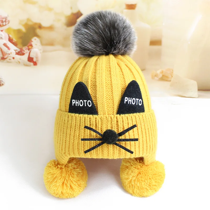 Новые детские шапки котенок усы шерстяные шляпы зимние вязаные с ушками|Мужские