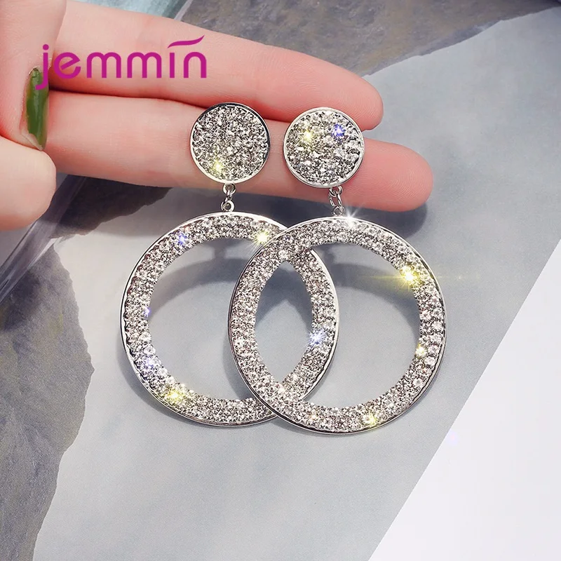 

Korean Style 925 Sterling Silver Gold Crystal Stud Earrings For Women Girls Wedding Engagement Luxury Jewelry Trendy 2021