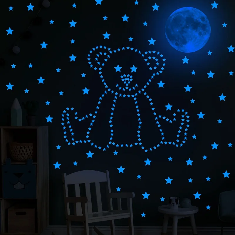 Голубая луна звезды светящиеся наклейки на стену для детской комнаты