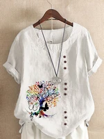 womens new fashion summer music tree prined round neck short sleeve t shirt casual loose solid color blouse tops plus size