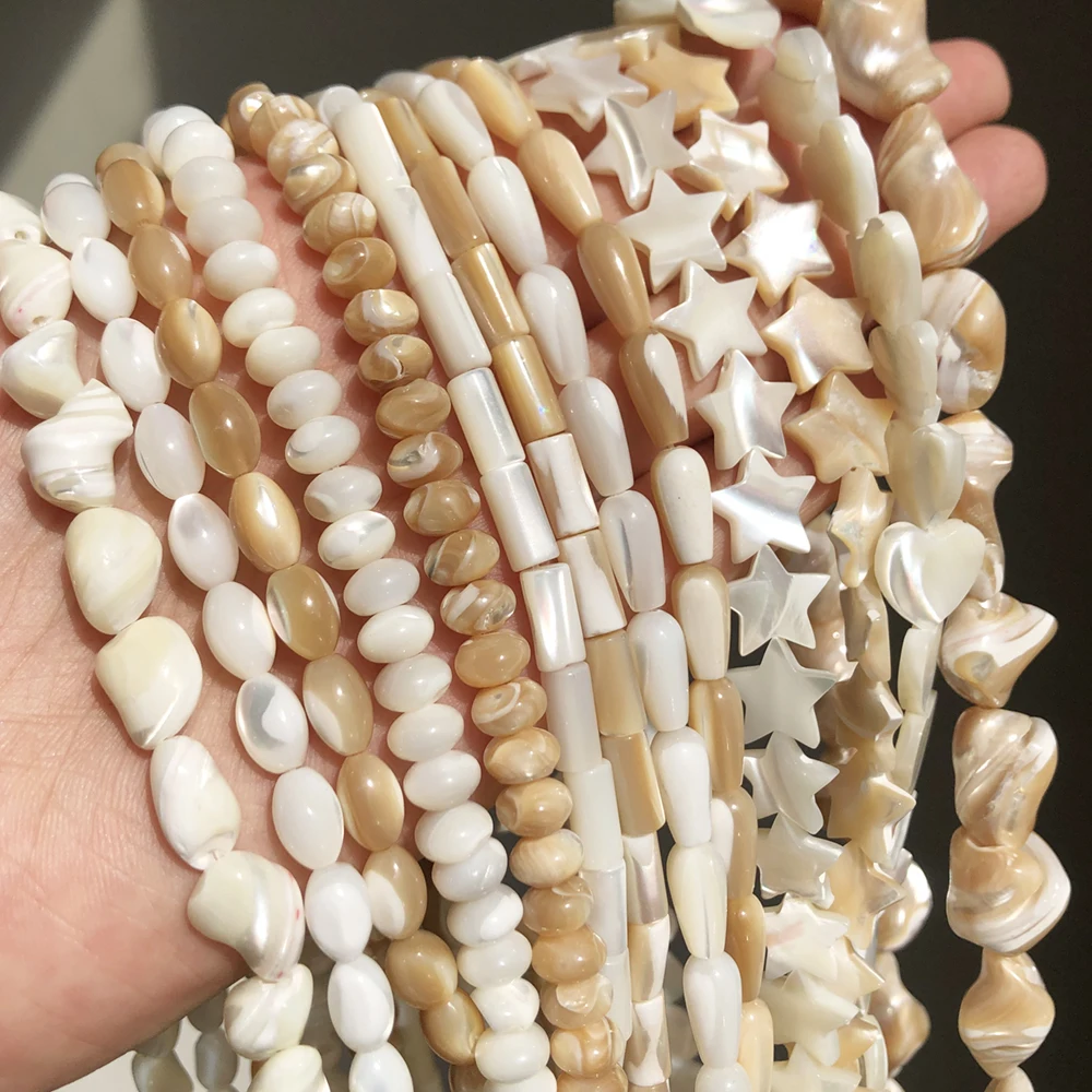 

Natural White Shell Beads Mother Of Pearl Loose Flat Oval Teeth Round Star Nugget Freshwater Chip Charms For Jewelry Making