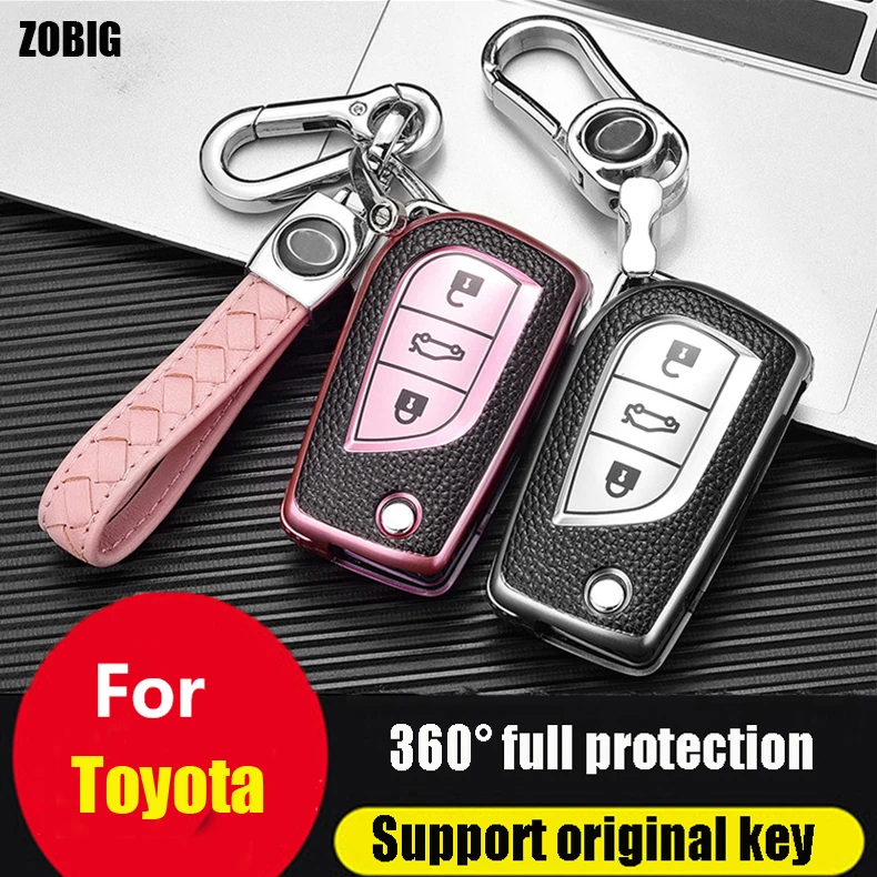 

Раскладной чехол ZOBIG для автомобильных ключей, чехол для Toyota Yaris Reiz Carola Rav4 Highlander, складные ключи, брелок для ключей, ТПУ чехол