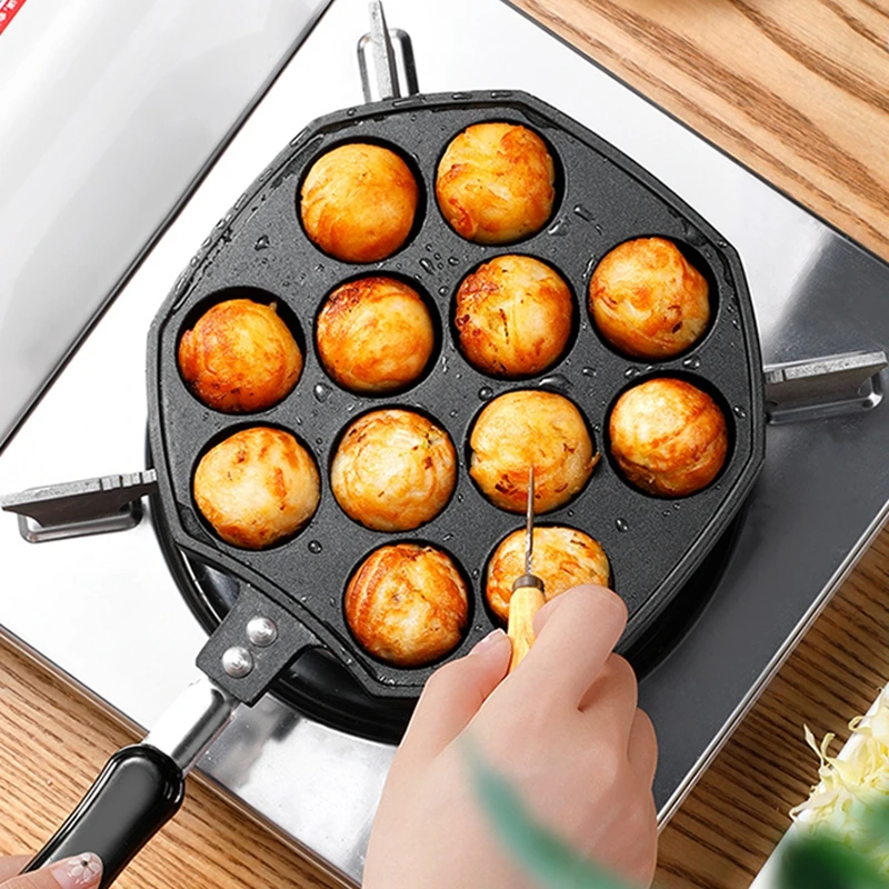 12 отверстий Алюминий сплав такояки Сковорода гриль осьминог мяч чайник Chibi Maruko