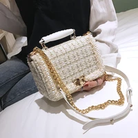 fashion new female square tote bag quality woolen pearl womens designer handbag ladies chain shoulder crossbody bag travel