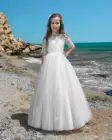 Кружевное детское платье для первого причастия, белое, с цветами