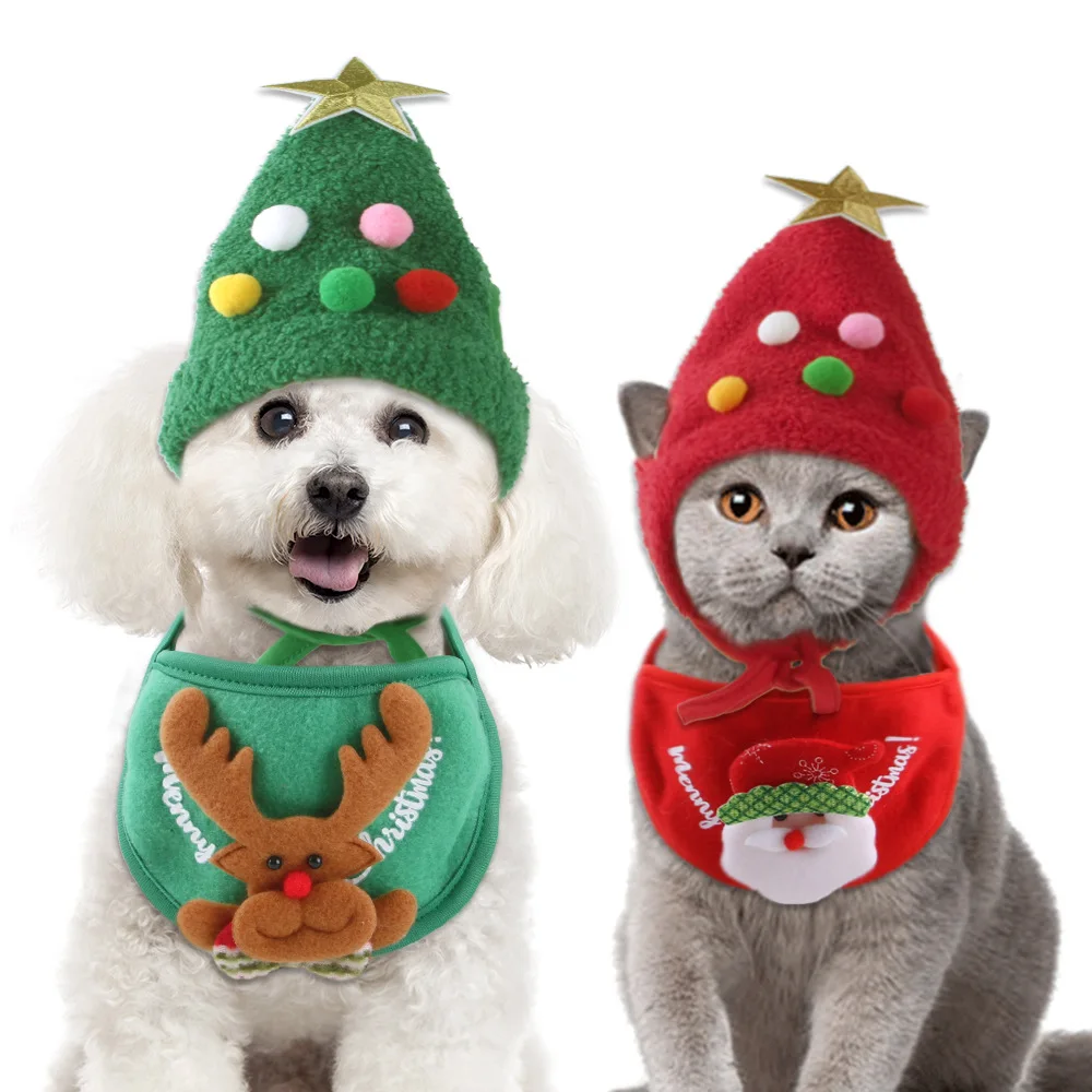 

Dog Cats Christmas Bandana Santa Hat Dog Scarf Triangle Bibs Kerchief Christmas Costume Outfit for Small Medium Large Dogs Pets