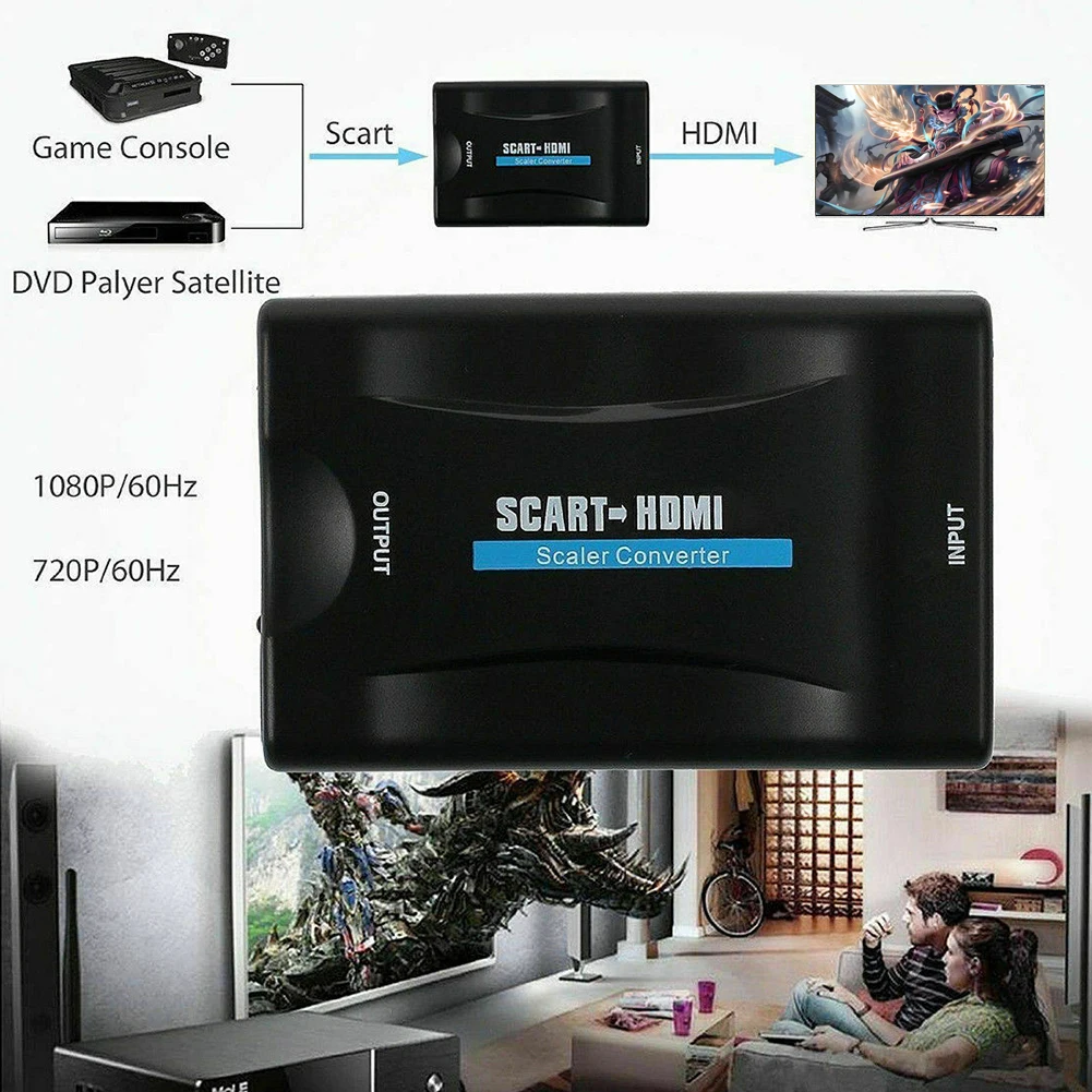 1080P SCART HDMI совместимый преобразователь видео аудио с USB кабелем для HDTV Sky Box DVD ТВ