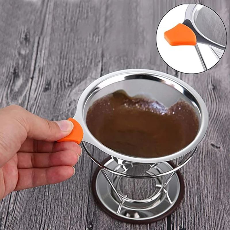 

Coffee Stainless Metal Filter Reusable Steel Holder Double-Layer Mesh Funnel Baskets Split Design Coffees Dripper