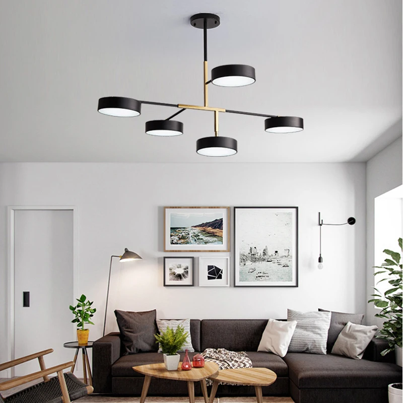 

Modern Nordic Acrylic Pendant Light LED Living Dining Room Hotel Indoor Ceiling Lamps Iron Three Color Hanging Chandelier