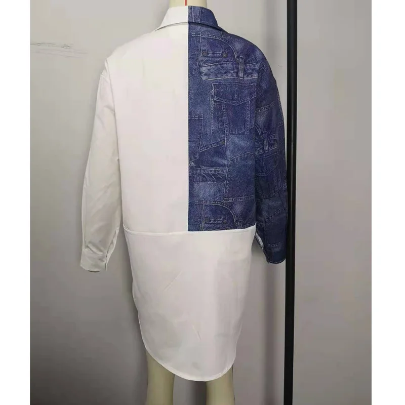 

Women Casual Long Sleeve Jeans Pockets Patchwork Loose Shirt Dress