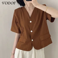 vodof short blazer jacket summer office ladies elegant blazer cute single breasted design ladies jacket coat coat