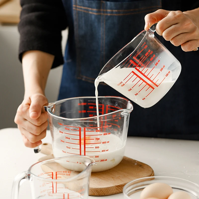 

250ml-1000ml Tip Mouth Glass Measuring Cup Graduated Cooking DIY Kitchen Bakery Tool Transparent Milk Cup