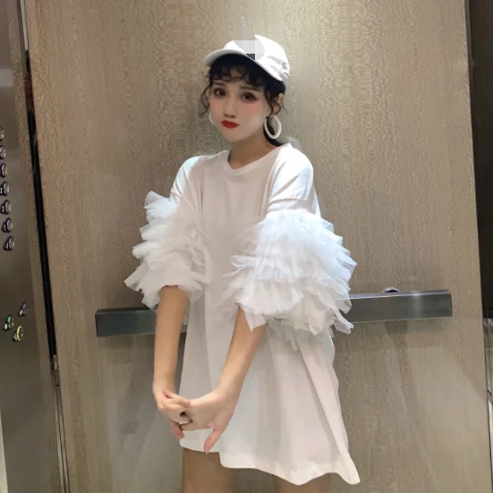 Свободная летняя футболка оверсайз с коротким рукавом сетчатый хлопковый топ