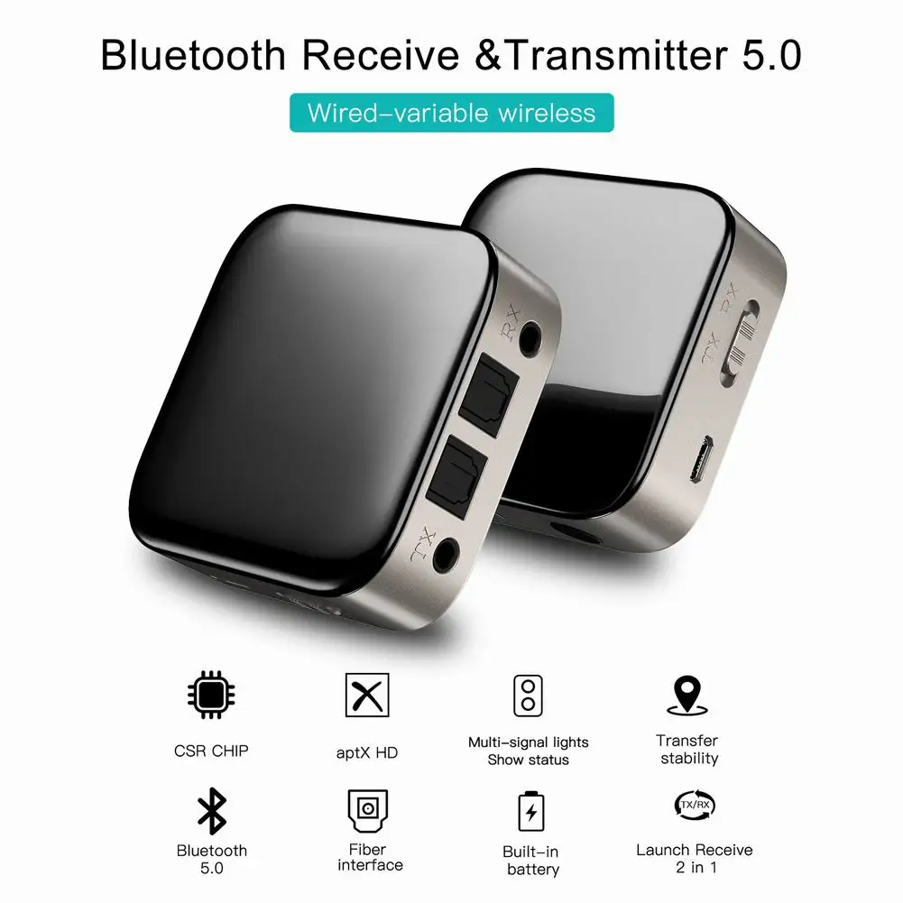 

Bluetooth 5.0 Adapter 2-in-1 Audio Transmitter&Receiver for TV to Wireless Headphone Speaker with Optical/AUX Interface 3.55mm