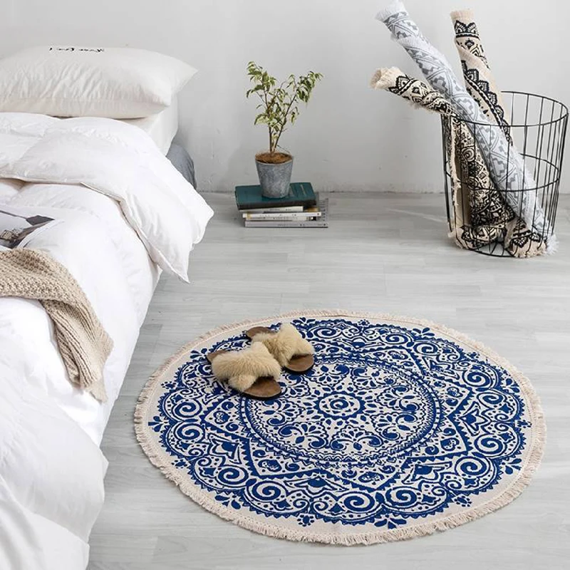 Round Mat Bedroom Carpets Cotton Linen Doormat Geometric Pattern Mandala Rug For Sofa Door Vintage Plain Mats Home Decor | Дом и сад