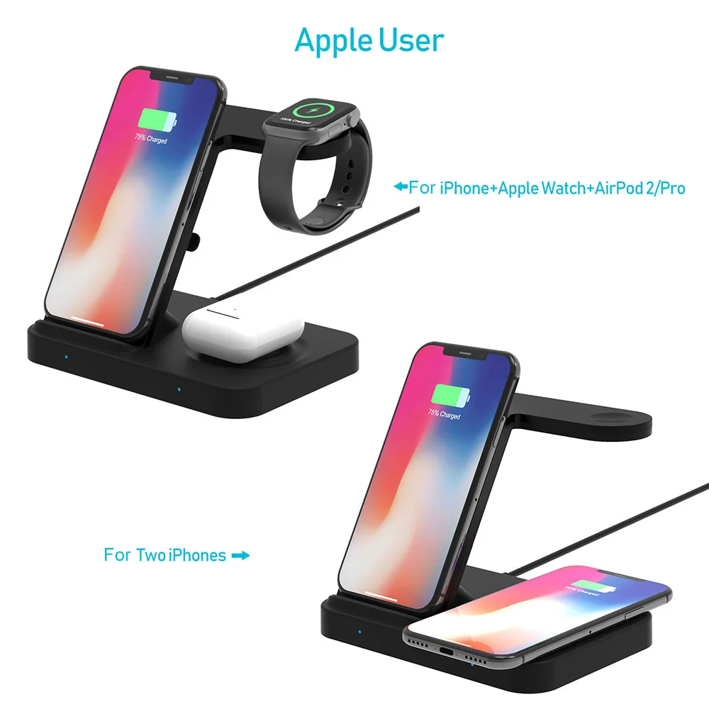 15 Вт Qi Беспроводное зарядное устройство док-станция 3 в 1 для iPhone 12 11 XS XR X 8 Airpods Pro USB
