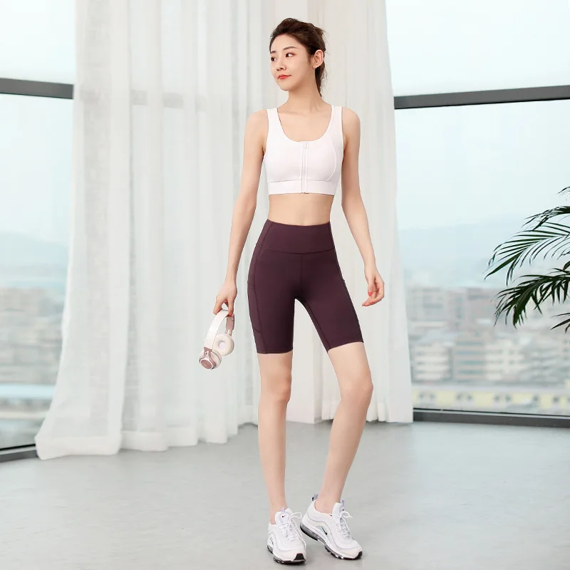 

Spring and Summer Breathable Quick-Drying Sports Yoga Fitness Leisure Suit Women's Front Zipper Underwear Tight Shorts