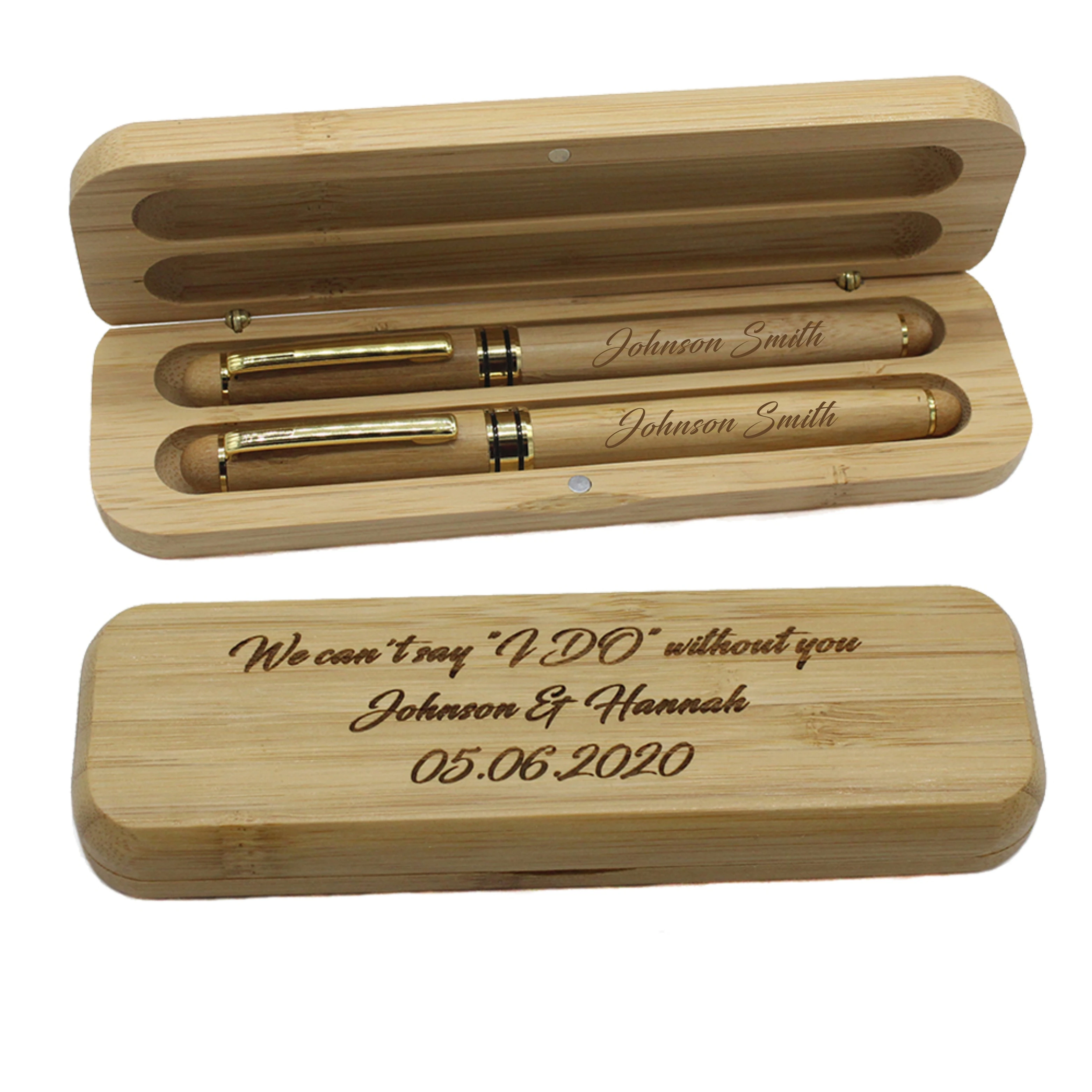 

4 sets Personalized Engraved Bamboo Ballpoint Pen Case Pens Custom Wedding Gift Favors Father's Day Gift Back To School Gift