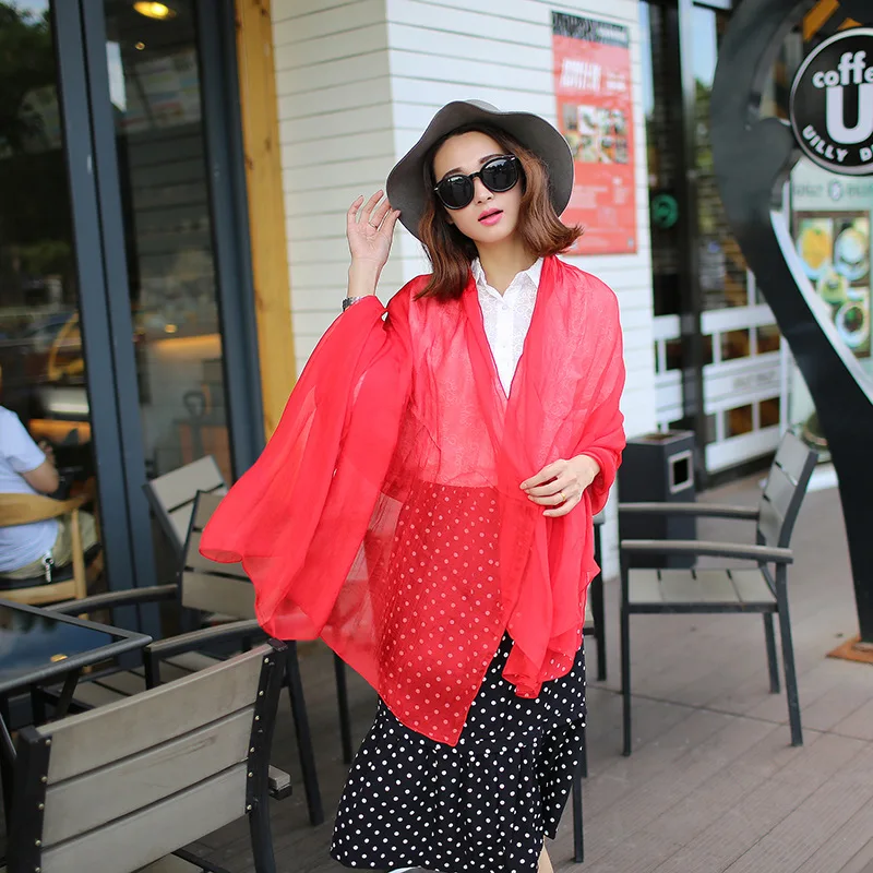 LA монохромный Яркий шелковый новый шарф из хлопка и льна Однотонный женский