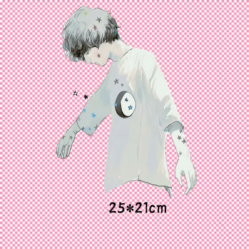 

25x21cm Fashion Hollow boy Iron on Patches For DIY Heat Transfer Clothes T-shirt Thermal transfer stickers Decoration Printing