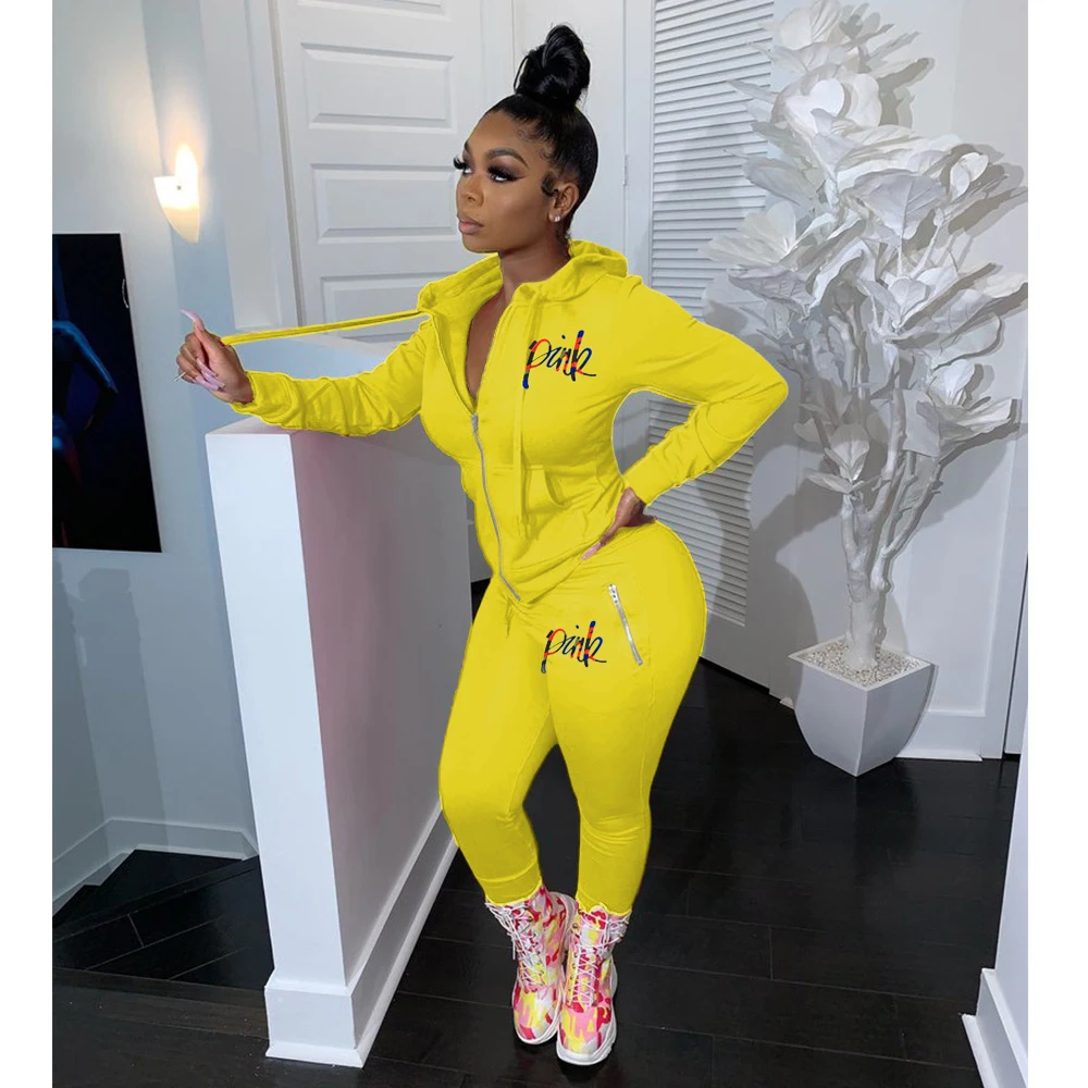 Fatos de Treino Topos + Jogger Nova Letra Rosa Imprimir Feminino 2 Peça Conjunto Outono Rua Hoodies Ternos Casuais 2pcs Roupas Sweatsuits 8 Nova letra rosa imprimir fatos de treino