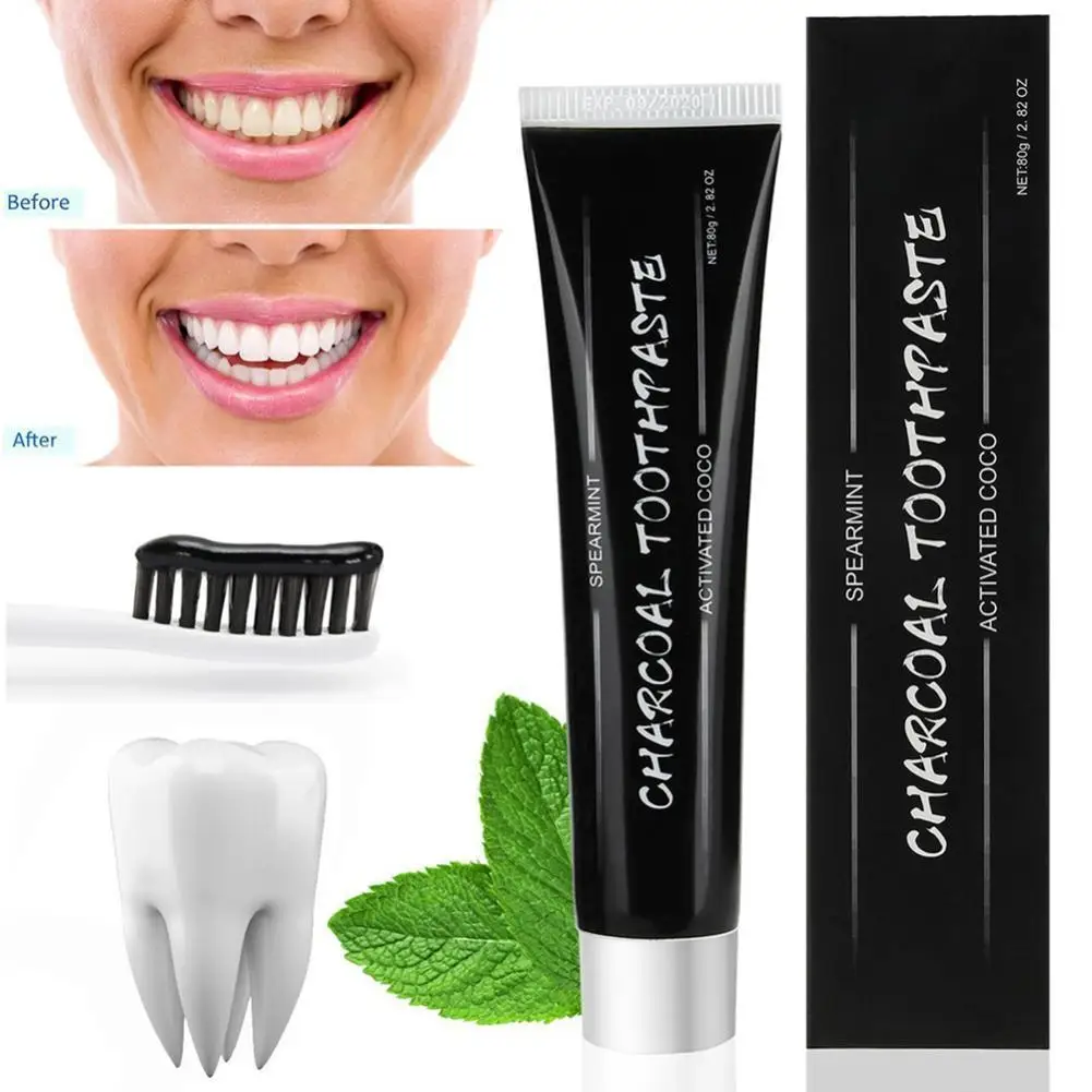 

80g Charcoal Toothpaste Natural Activated Charcoal Dental Toothpaste Hygiene Toothpaste Whitening FDA Oral Tools Teeth O0U6