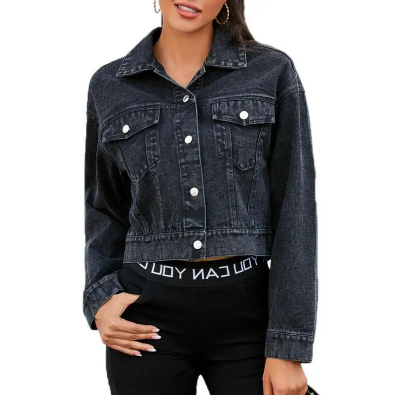 

Women Single Breasted Denim Jacket Casual Slim Jeans Coat Streetwear Female Solid Long Sleeve Short Outerwear Fashion Clothing
