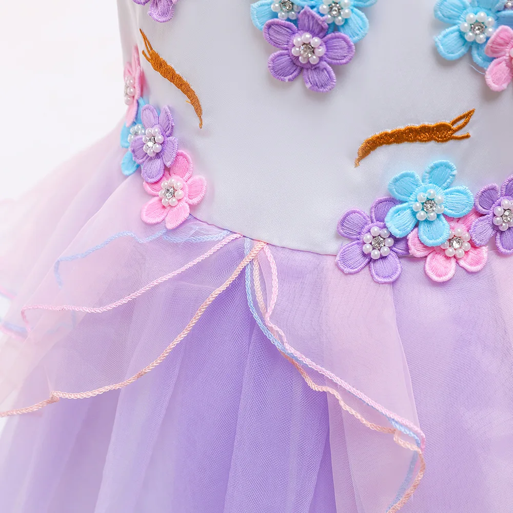 

Cartoon Unicorn Children's Clothing Cotton Lining Summer Fancy Dress For Girls Costume Kids Clothes Prom Gown 3-10 Years