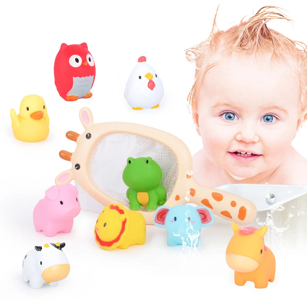 

10pcs Giraffe Animal Floating Net Baby Bath Toys Induction Beach Fishing Water Bathing Swimming Kit Washing Swimming Toddler Toy