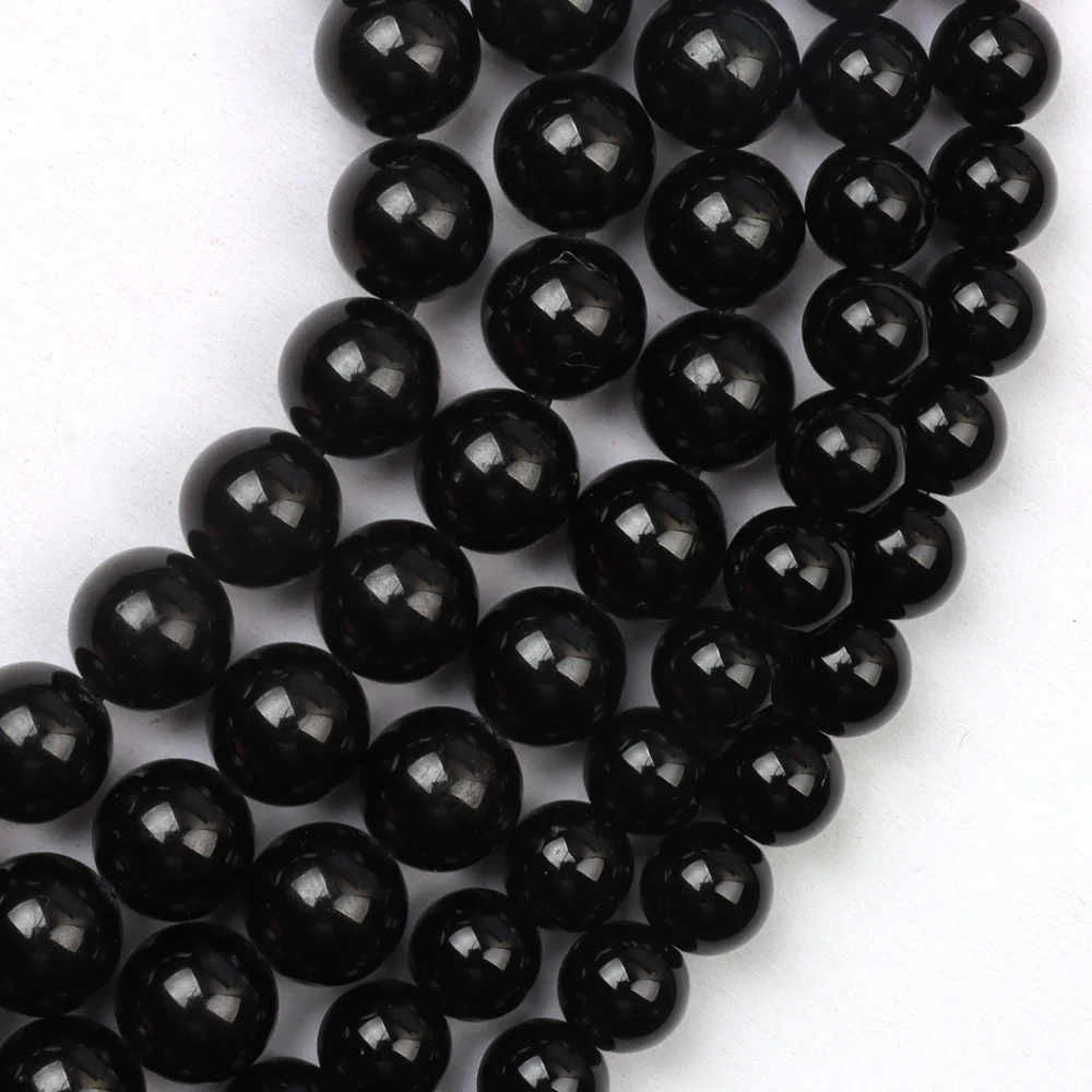 

Natural Round Stone Gemstone Beads Smooth Loose Beads For DIY Jewelry Making Bracelet Necklace Black Agate Stone Beads