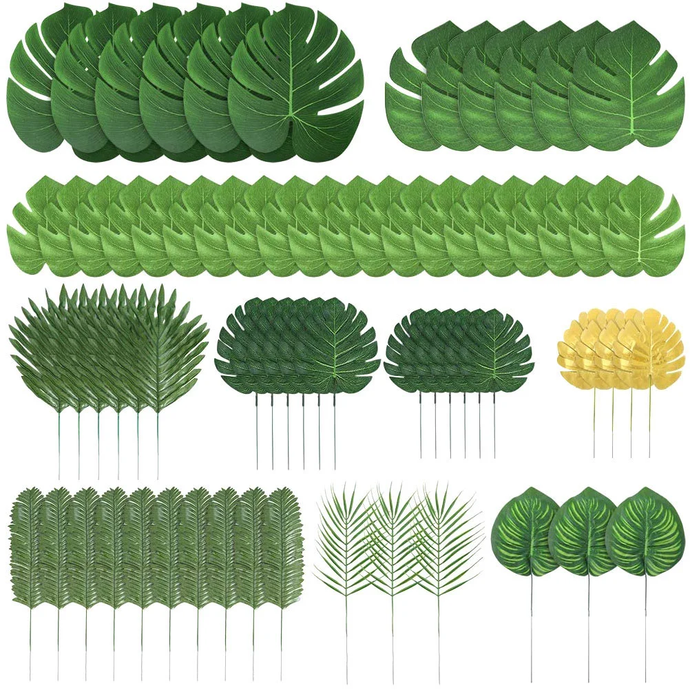 

70pcs Artificial Tropical Leaves Decorative Palm Leaves for Luau Hawaiian Party