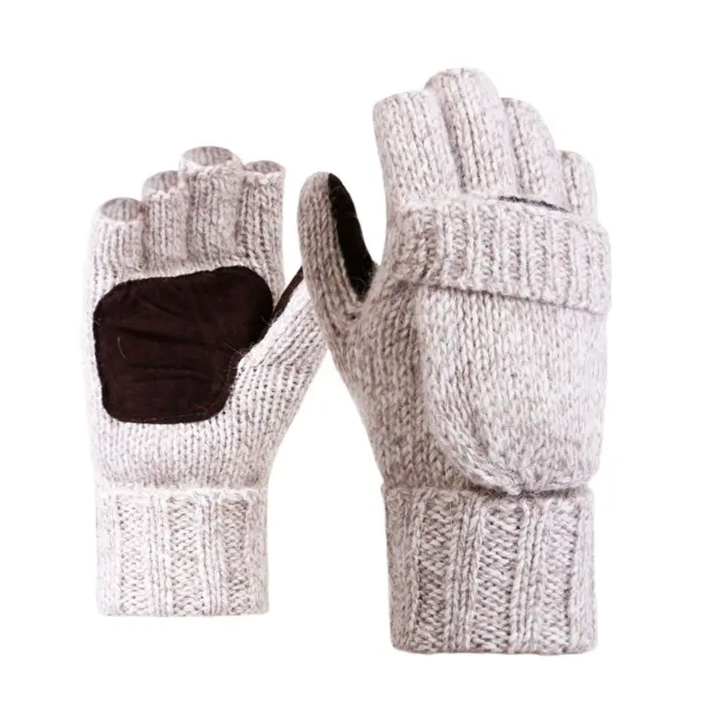 

Men Women Winter Faux Wool Knitted Fingerless Gloves Convertible Thermal Insulation Anti-Slip Palm Half Finger Mittens Hand