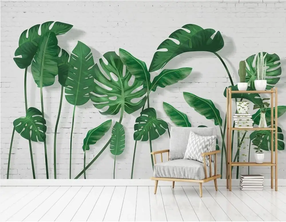 

XUE SU Customized large mural wallpaper modern minimalist small fresh tropical leaves TV background wall covering