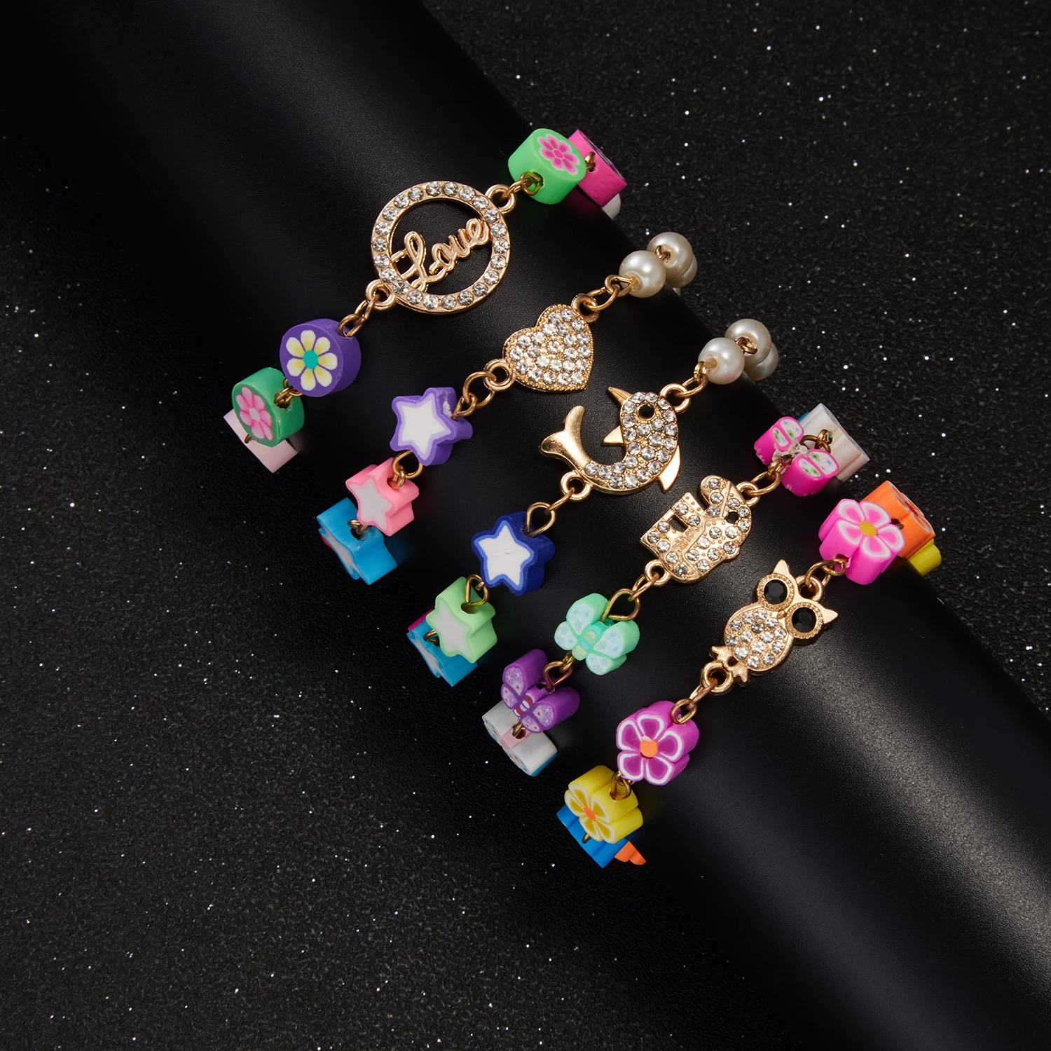 

Cute Soft Pottery Pearl Chain Bracelet Women Lucky Evil Eye Elephant Letter Candy Color Sweet Girls String Party Boho Jewelry