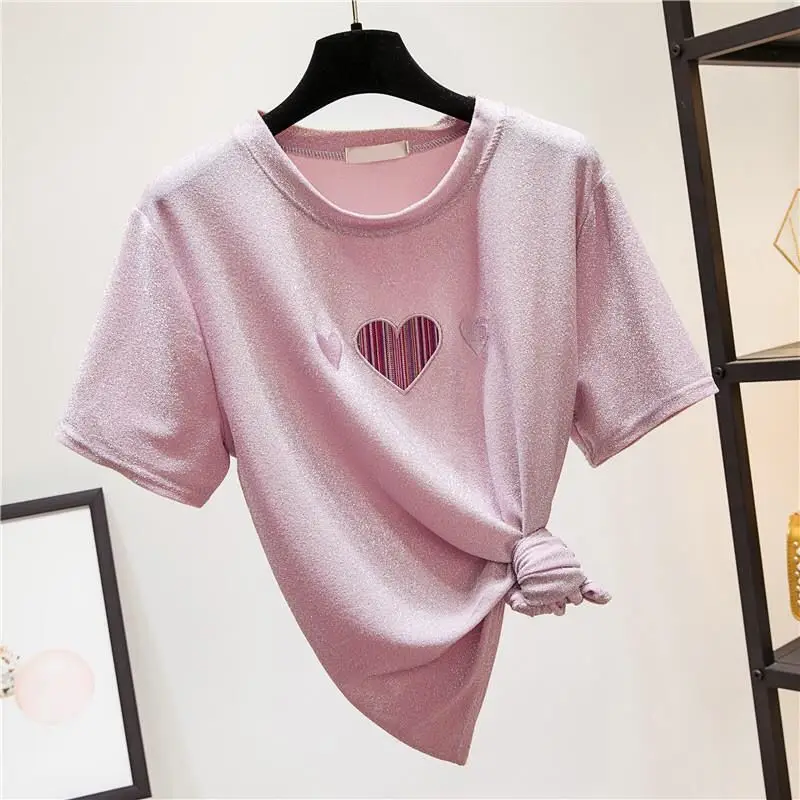 Блестящая футболка большого размера уличная одежда женские летние топы с