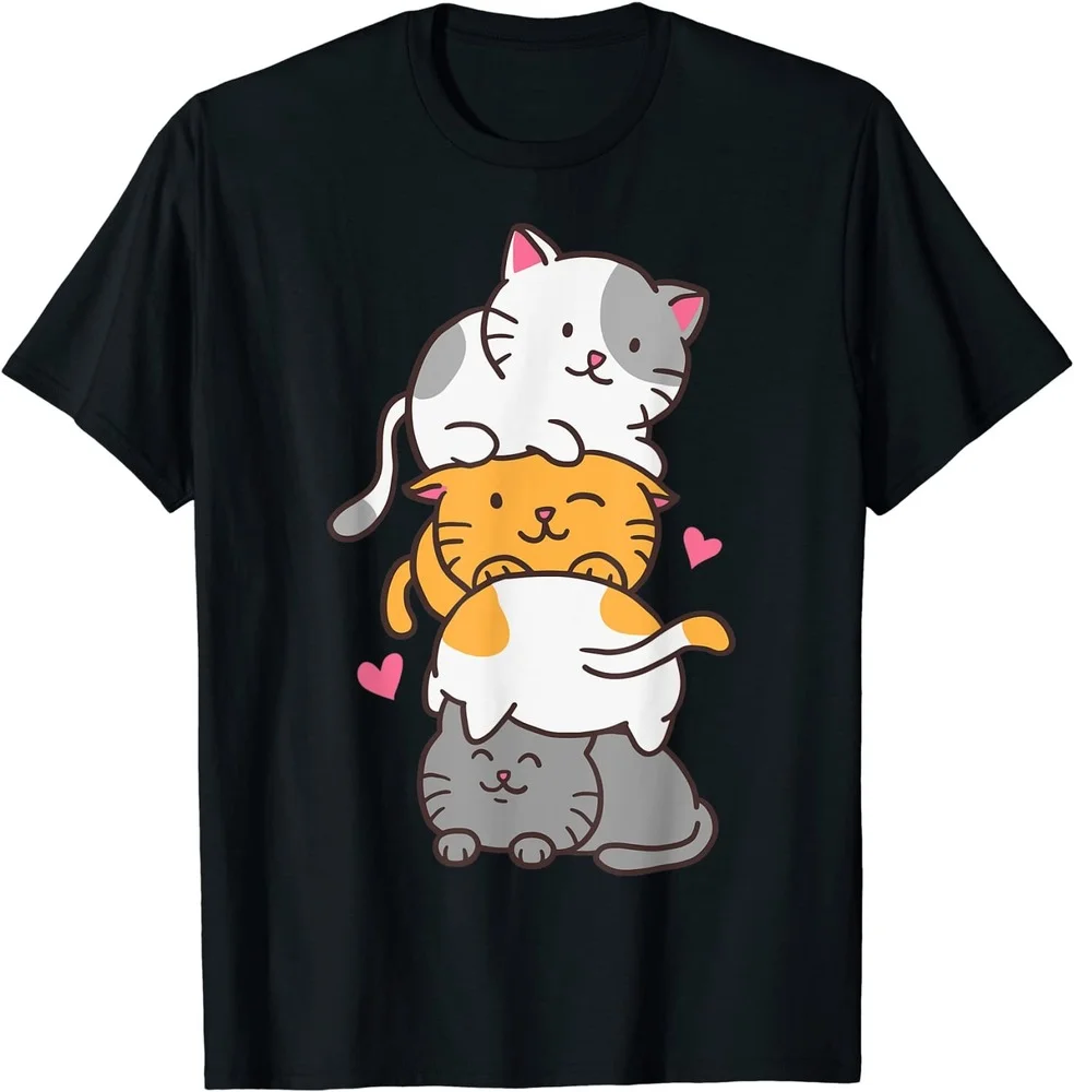 

2021 T Shirt Women Kawaii Summer Tops T-shirt Graphic Tees Fashion Cat Cats Cute Kitty Pile Anime Kawaii Neko Gift T-Shirt