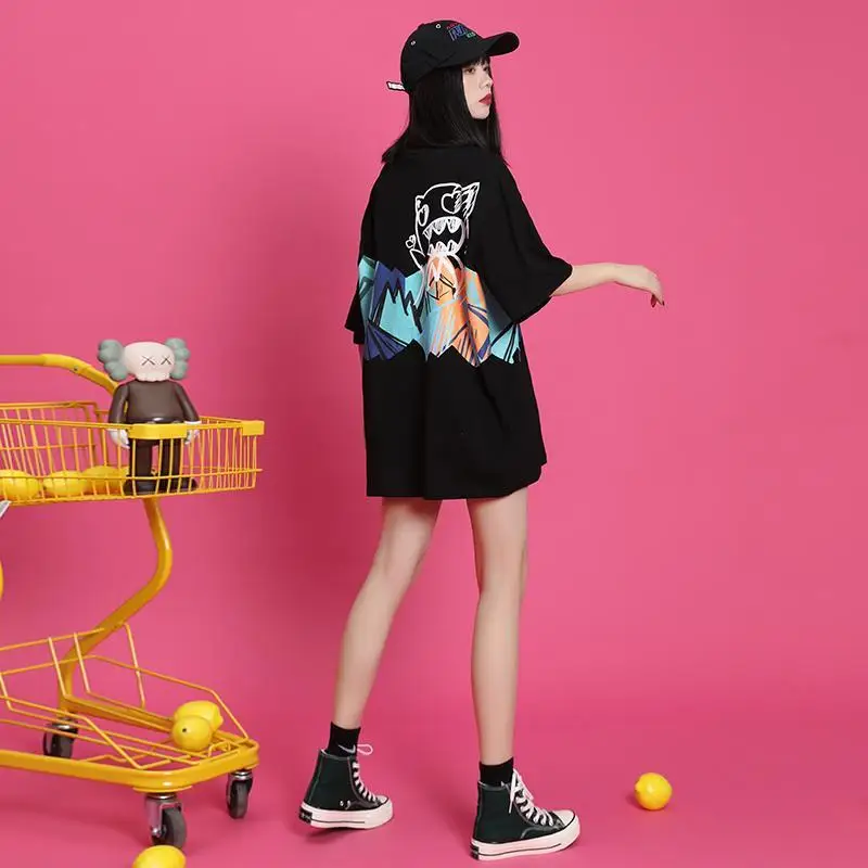 

Summer New Style Cotton T-Shirt Women Loose Korean Style European And American Tops Couples Short Sleeves