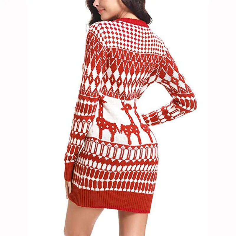 Women Xmas Christmas Sweater Mini Dress plus size Long Sleeve pullovers winter jumpers knitwear 2020 New year clothes pull femme | Водолазки
