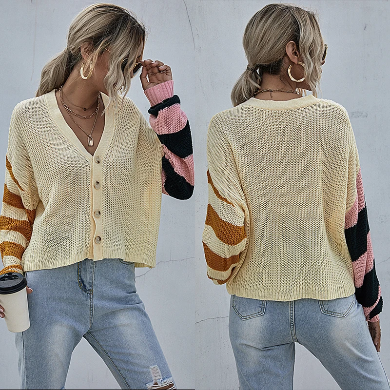 

Button Cardigan Sweater Female Loose V-neck Oversize Short Length Winter Autumn Fashion Style Bigger Knitted For Women