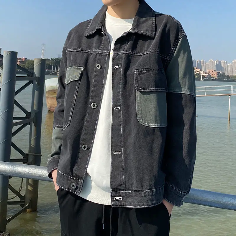

Men Full Sleeve Demin Jacker Spring And Autumn Outwear And Patchwork Causal Style Overcoats