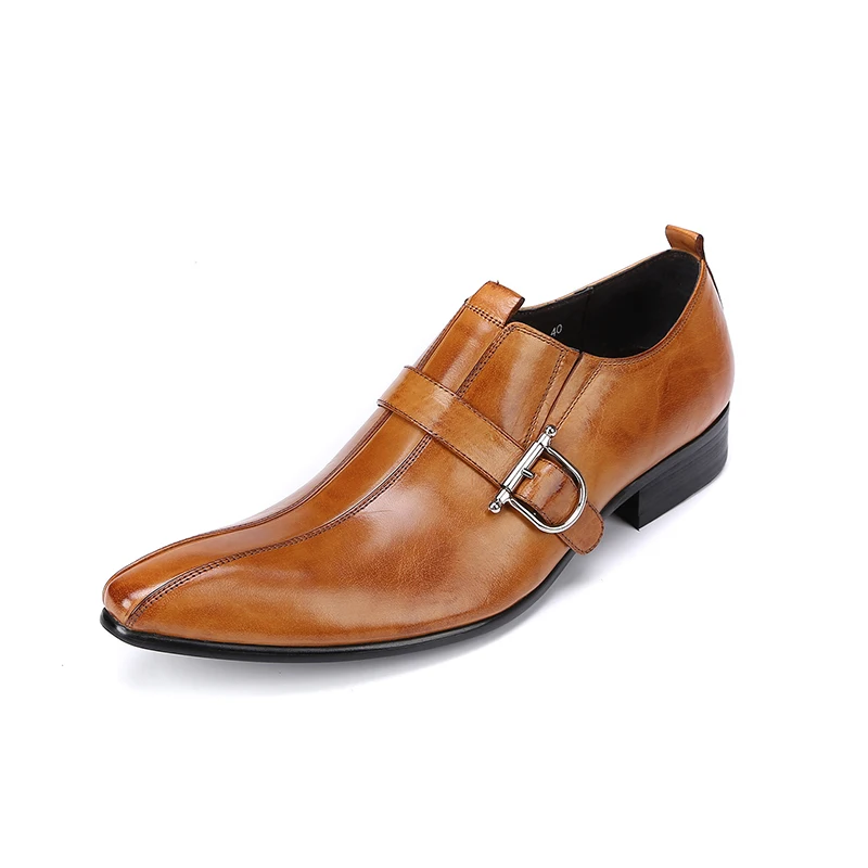 Мужские классические деловые туфли лоферы из натуральной кожи с острым носком
