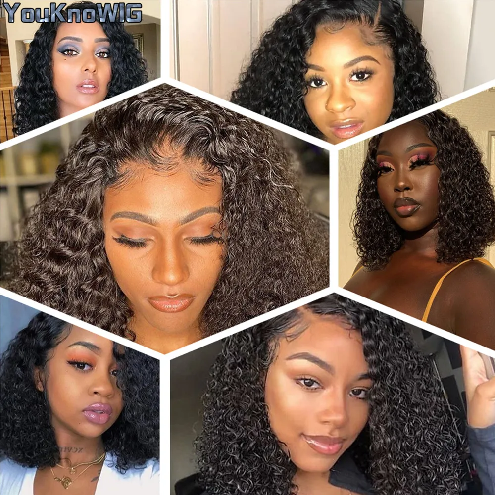 

Short Curly Bob Wig Lace Front Human Hair Wigs Deep Curly Bob Lace Frontal Wig 180 Density Peruvian Remy Hair Wigs For Women