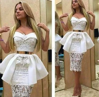 sweetheart prom dresses with sash peplum cocktail party bride gowns knee length lace mermaid short vestidos de fiesta