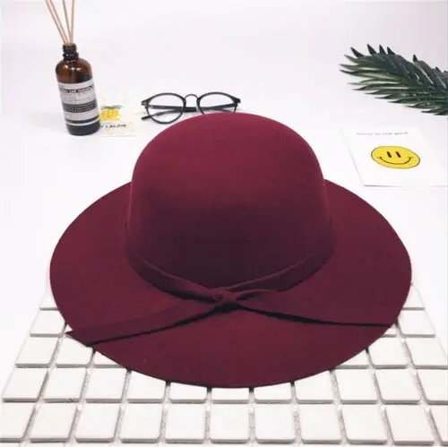 

2-8 Years New Arrival Retro Style Children Girls Floppy Wide Brim Big Felt Hat Bowknot Beach Hat Sun Hat Outdoor Black Red
