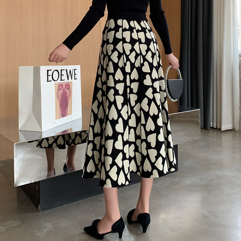 

Slim Midi A-line Casual Skirts Fashion Ladies Bottoms Women Lovely Knitted Skirt New Style Autumn Winter High Waist