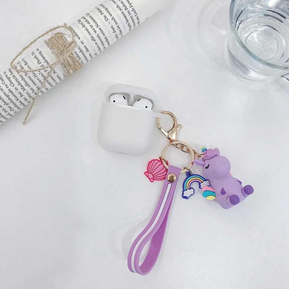 clear Чехол для AirPods с милым мультяшным брелоком, аксессуары, силиконовый чехол s для Airpods 2, чехол с кольцом для ключей, Bluetooth, чехол для наушников - Цвет: clear